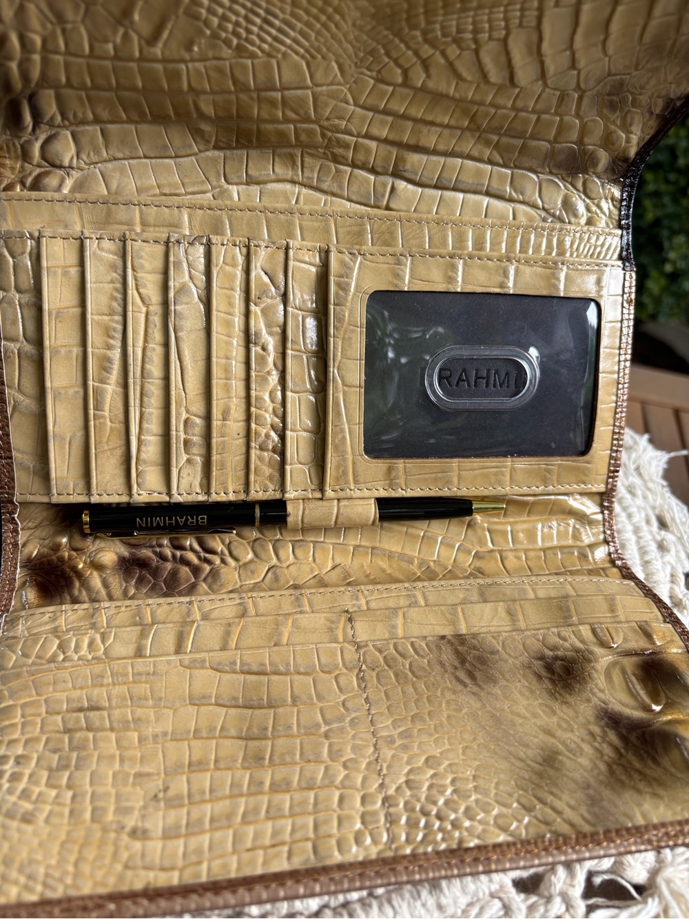 Brahmin Croc and Reptile Embossed Leather Soft Wallet in Summer Tortoise - Picture 4 of 9